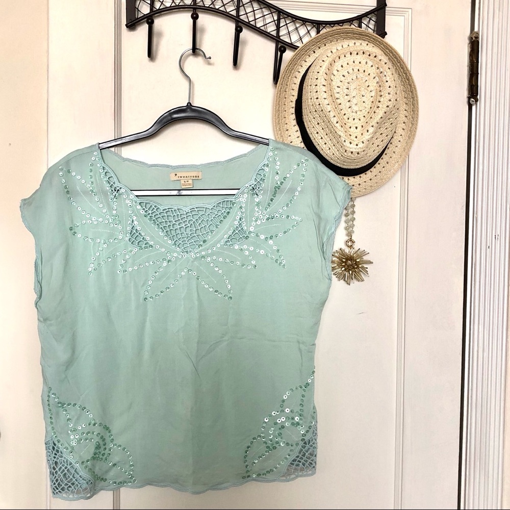 Forever 21 Turquoise Sequined Top
